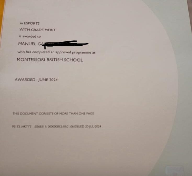 Felicitamos a Manuel, el Primer Graduado del BTEC de Esports en Montessori British